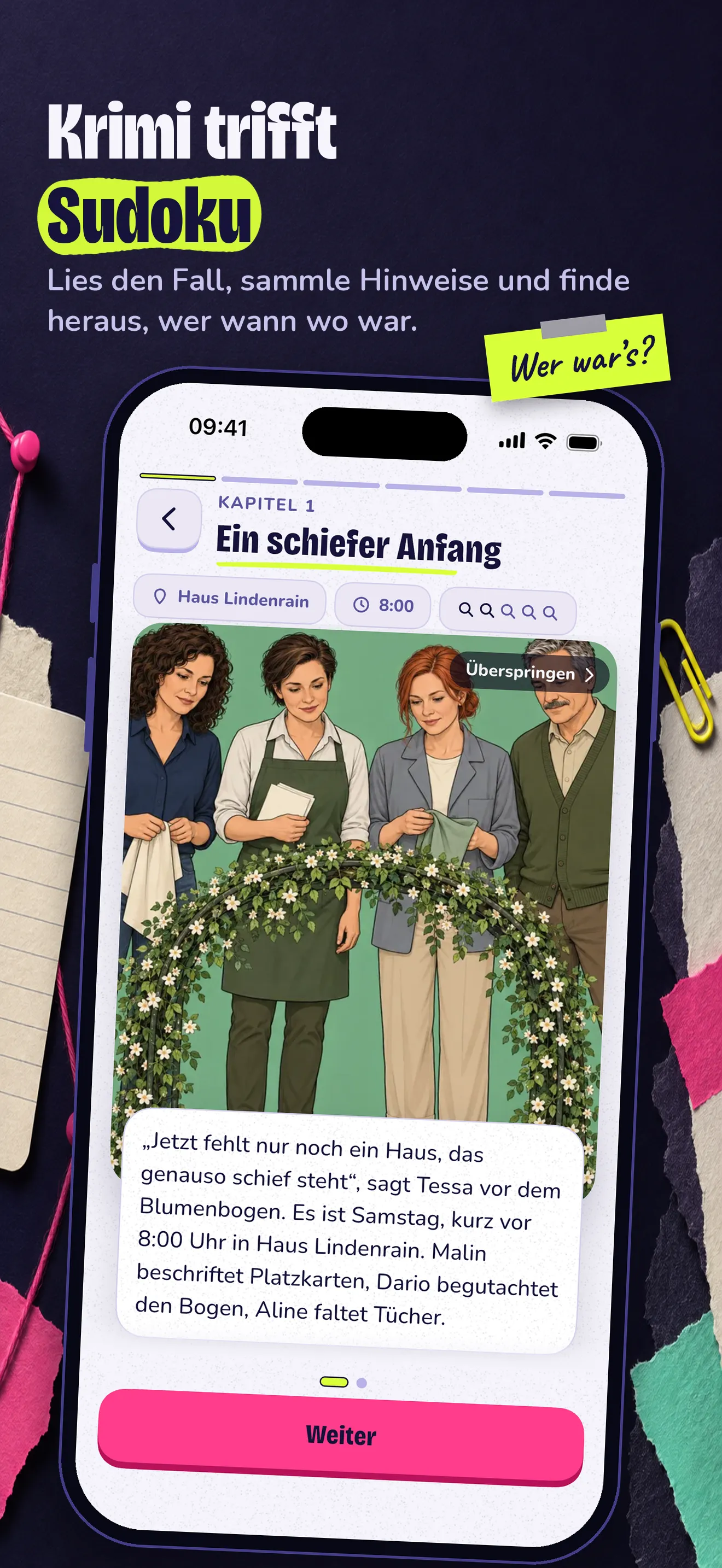 Sudocrime-Bildschirm mit einer Szene aus Kapitel 1 von Lindenrain